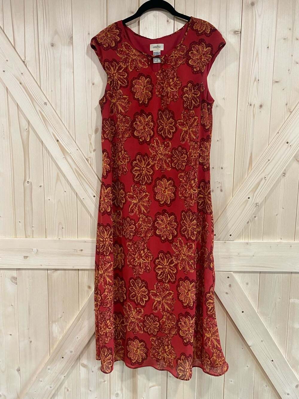 Ombre Red Floral Print Keyhole Neck Cap Sleeve Midi Dress Size 16